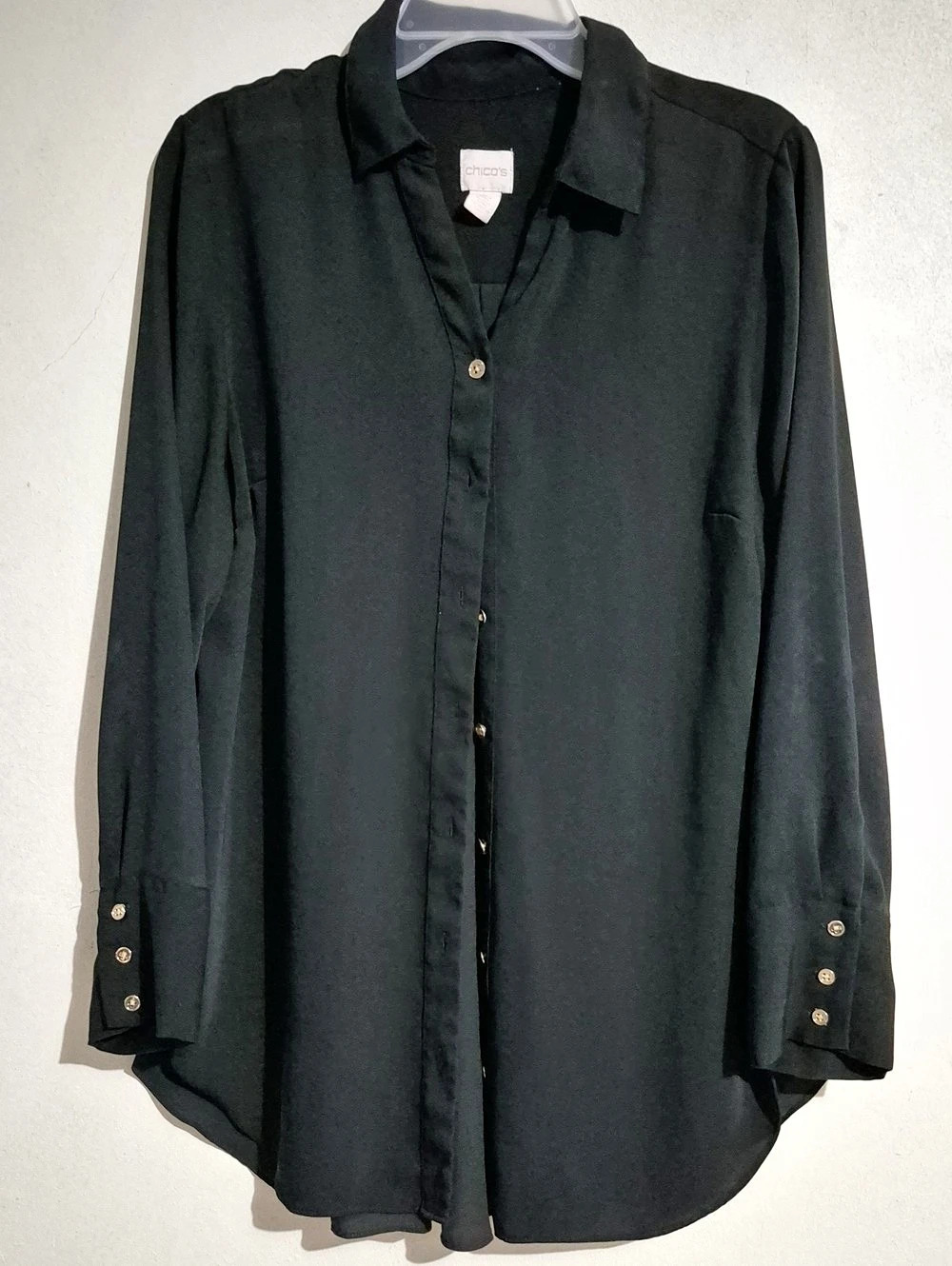 Chico's Black Button Down Shirt Size 1 Like New